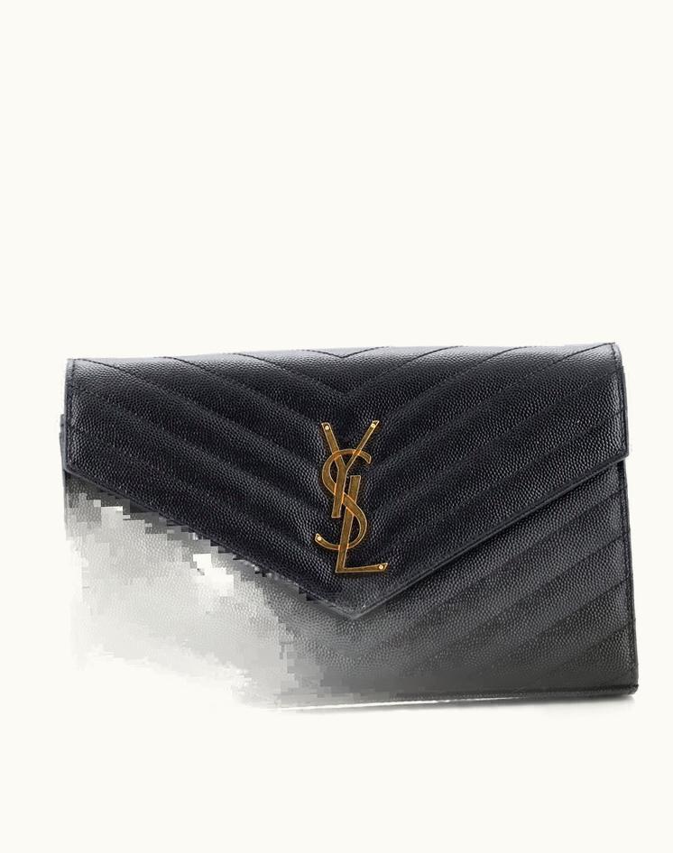 Saint Laurent Saint Laurent Classic Monogram Wallet On Chain Matelasse Chevron Leather Medium Black/Gold