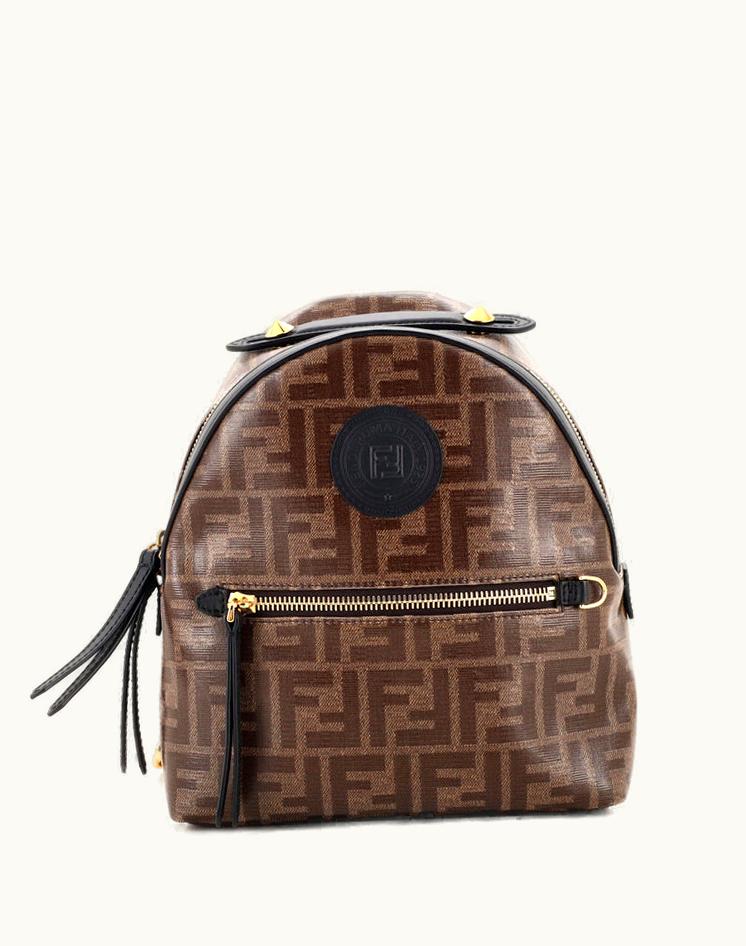 Fendi Fendi Ff Logo Stamp Zip Backpack Zucca Coated Canvas Mini