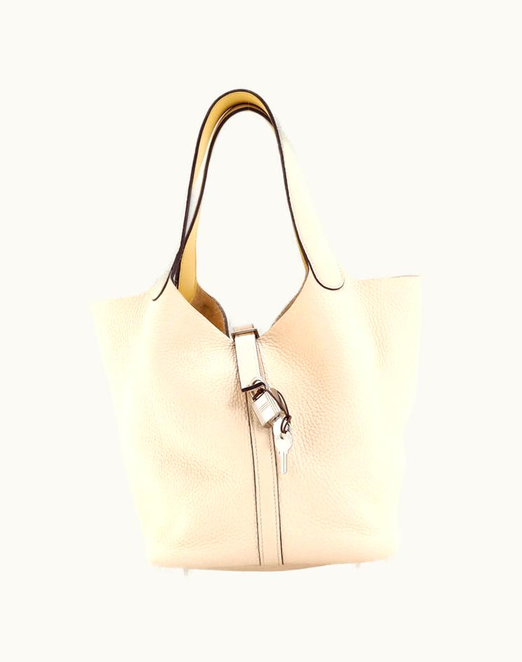 Hermès Hermès Eclat Picotin Lock Bag Clemence With Swift MM Leather Tote Neutral Yellow Palladium