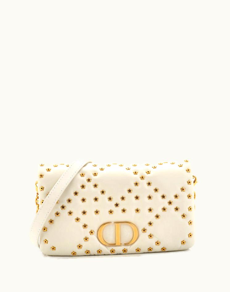 Dior Christian Dior Caro Bag Lucky Star Studded Macrocannage Calfskin Mini in White