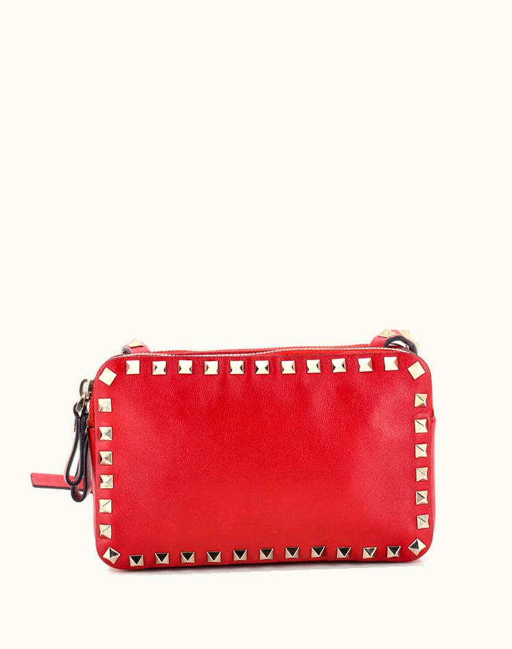 Valentino Valentino Rockstud Double Zip Crossbody Bag Leather Small