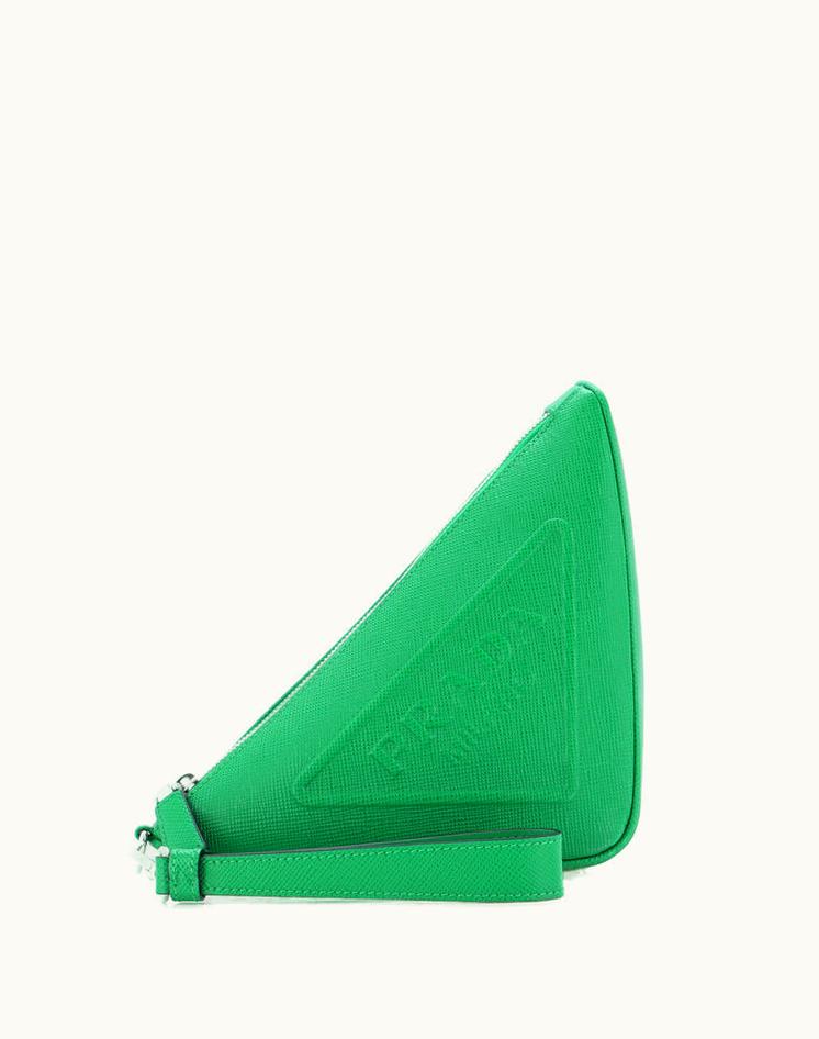 Prada Prada Triangle Logo Wristlet Pouch Embossed Saffiano Leather Mini