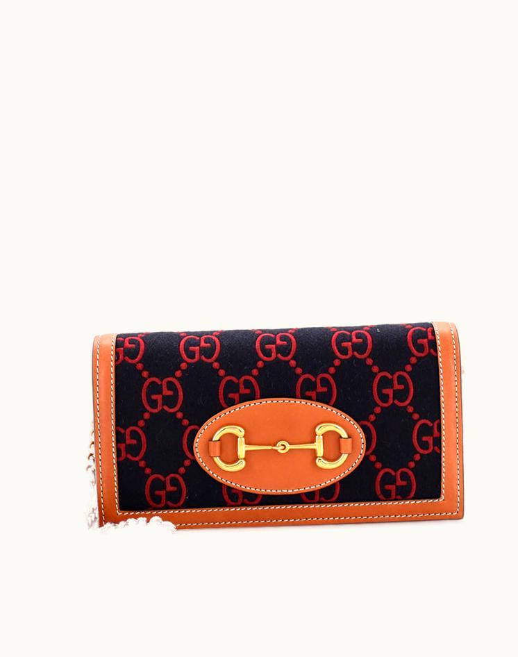 Gucci Gucci Horsebit 1955 Chain Wallet GG Embroidered Flet