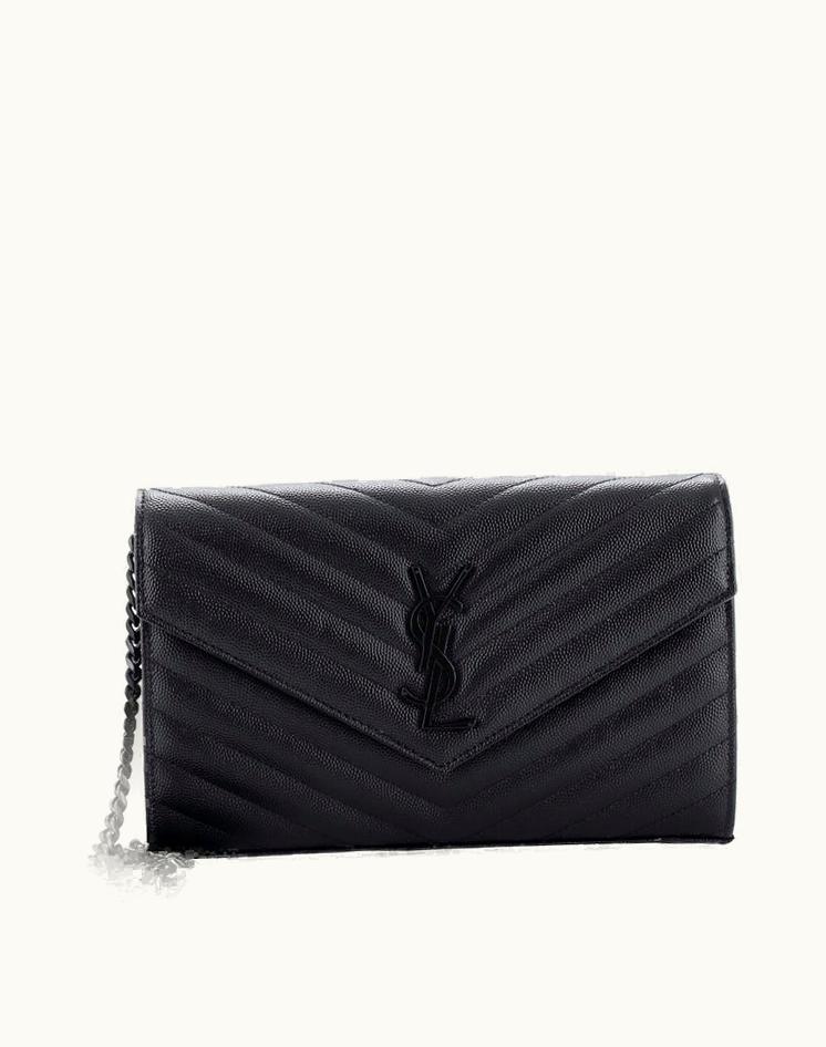 Saint Laurent Saint Laurent Classic Monogram Matelasse Chevron Leather Medium Wallet On Chain Black