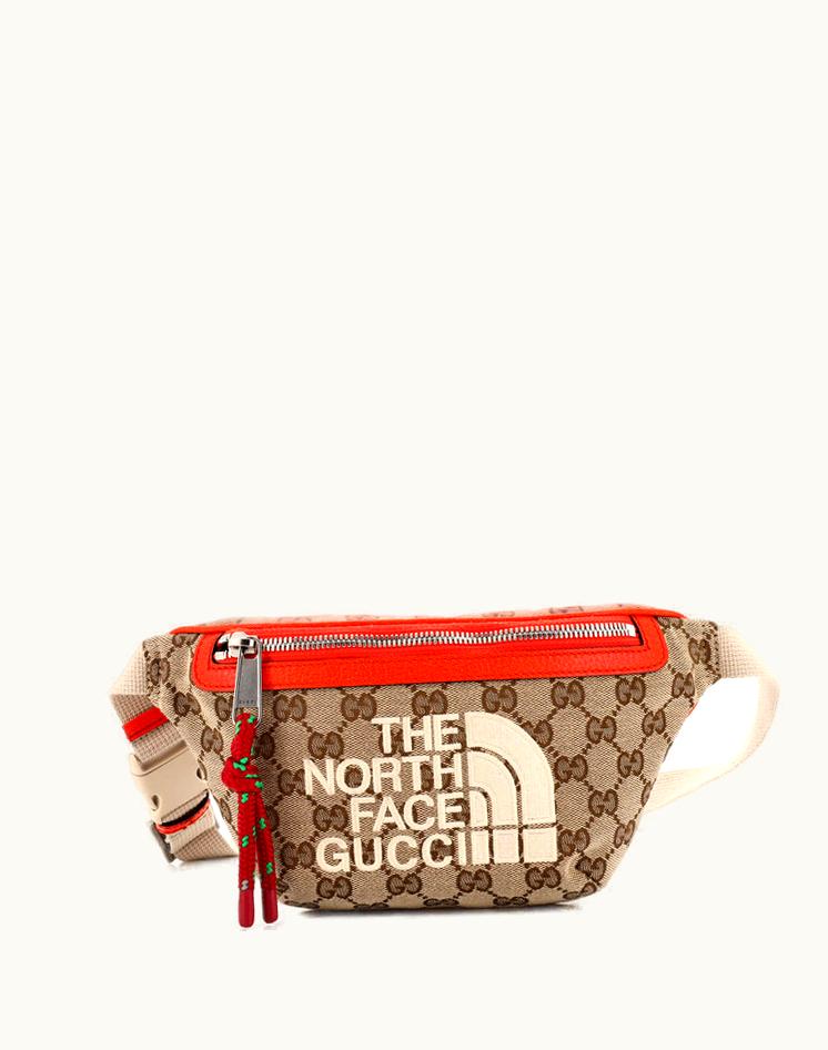 Gucci Gucci X The North Face Zip Belt Bag GG Canvas With Leather Brown Orange Aged Gold