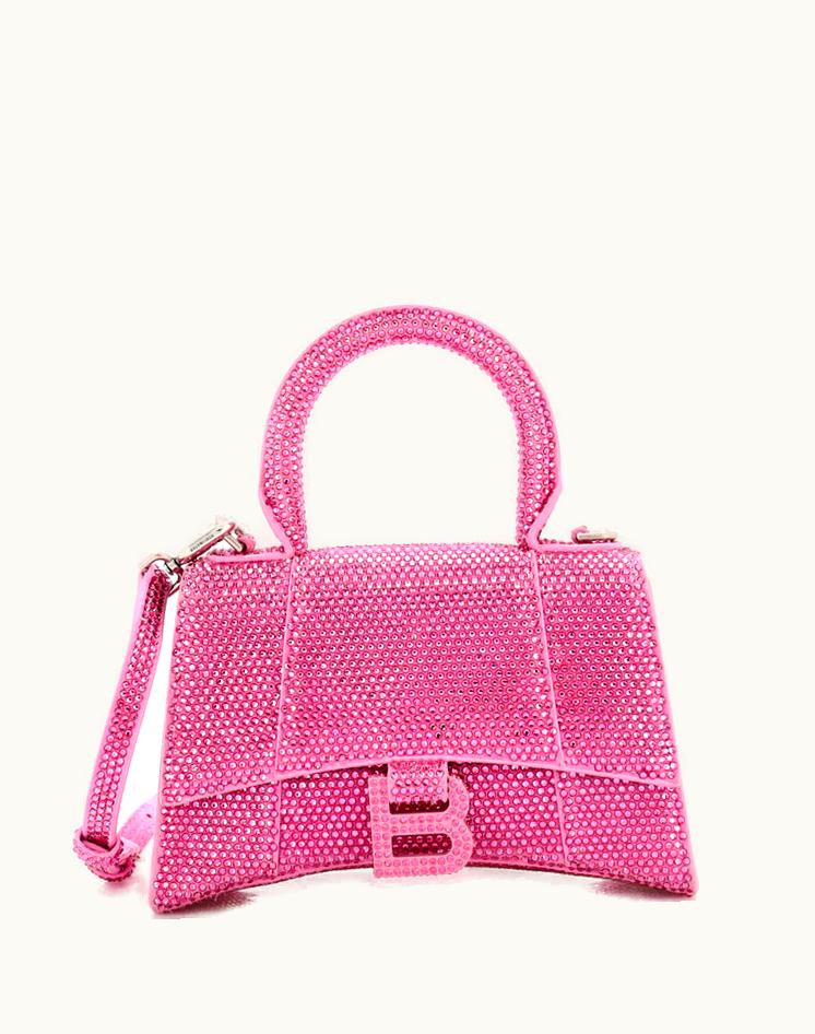 Balenciaga Balenciaga Hourglass Top Handle Bag Suede With Crystals XS Pink