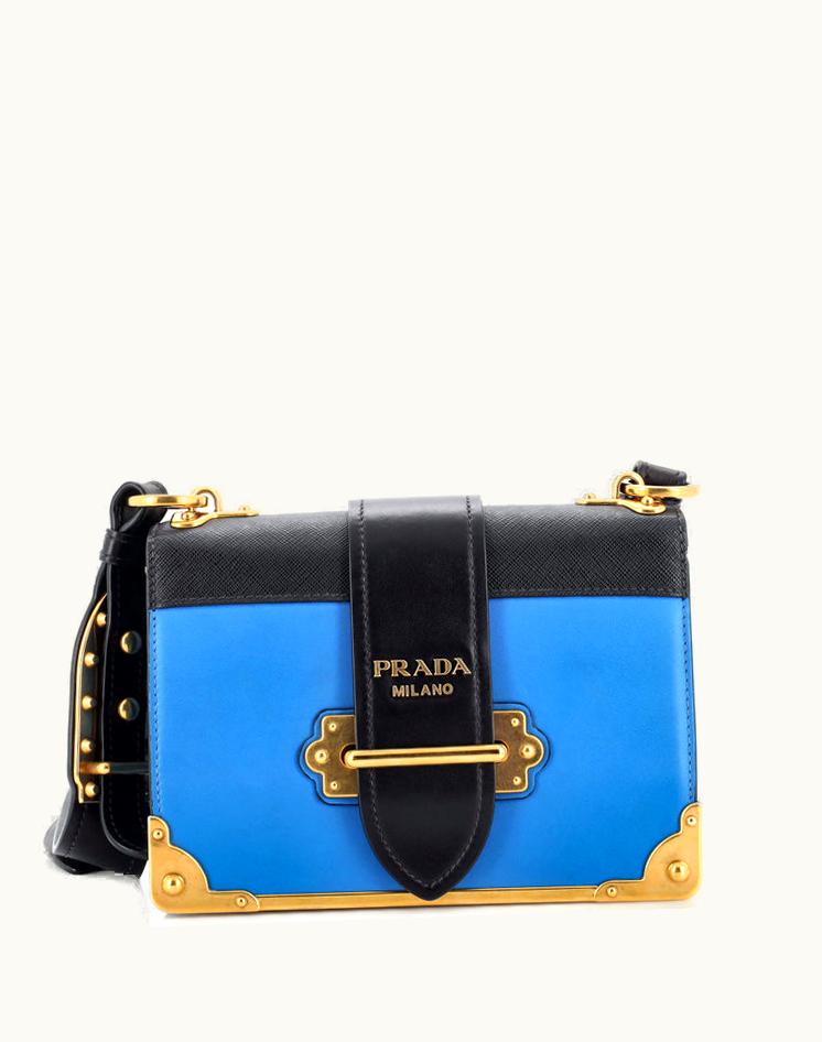 Prada Prada Cahier Crossbody Bag City Calf And Saffiano Small Luxury Blue Leather Crossbody Bag