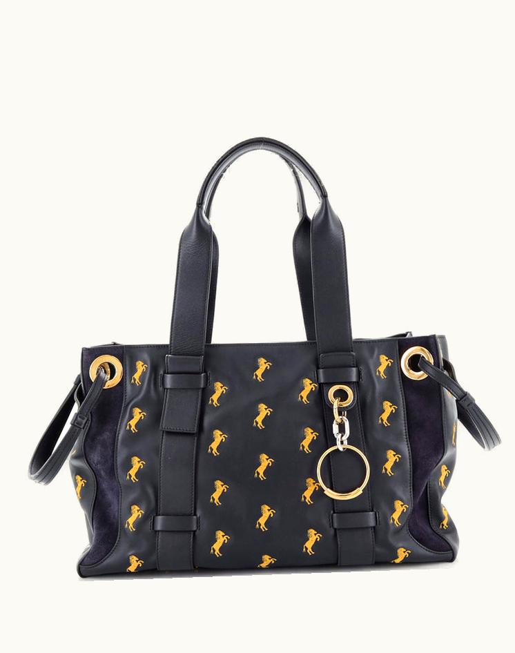 Chloe Tao Zipped Tote Little Horses Embroidered Leather Medium