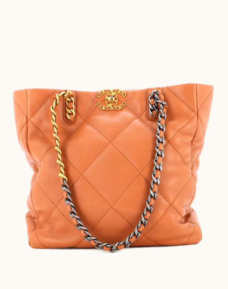 Chanel Chanel 19 Shopping Bag Quilted Leather Medium Brown