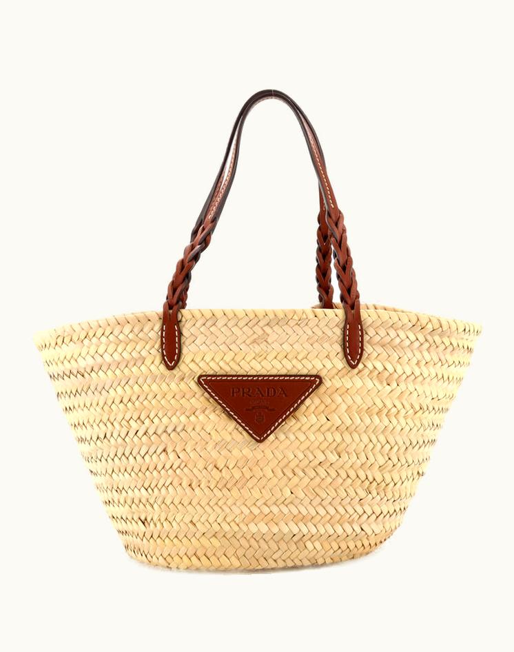 Prada Prada Basket Tote Raffia With Leather Medium