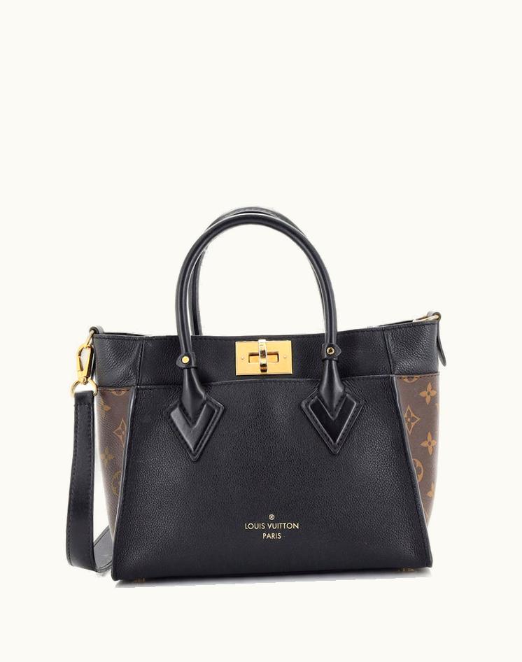 Louis Vuitton Louis Vuitton On My Side Tote Leather With Monogram Canvas PM Black/Brown Gold Hardware