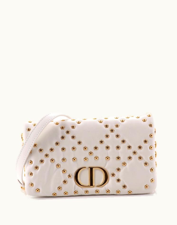 Dior Christian Dior Caro Bag Lucky Star Studded Macrocannage Calfskin Mini White Gold