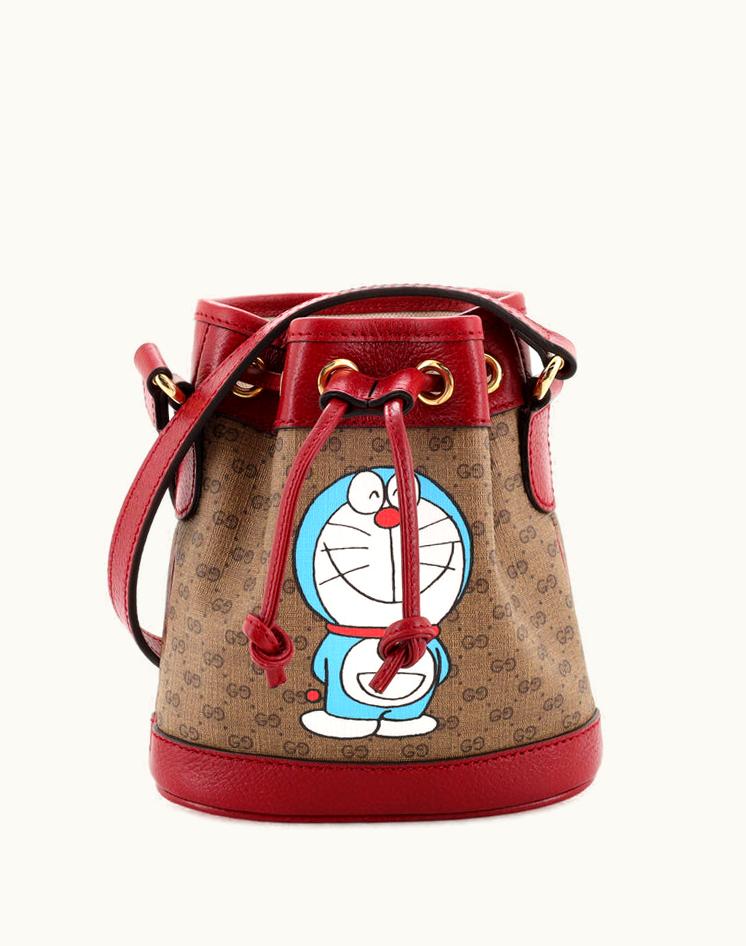 Gucci Gucci Doraemon Bucket Bag Mini GG Coated Canvas Brown