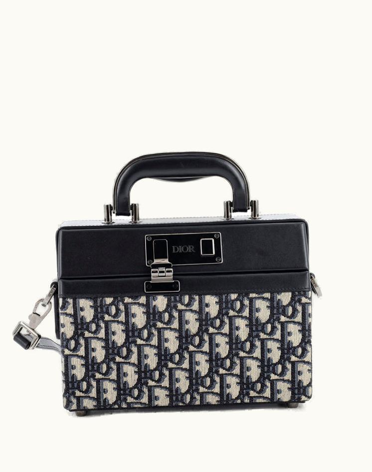 Dior Dior Top Handle Clasp Lock Bag Oblique Canvas And Leather