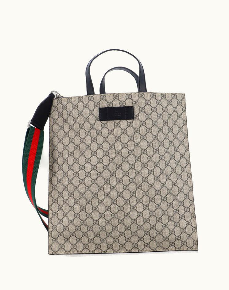 Gucci Gucci Convertible Soft Open Tote GG Coated Canvas Tall Brown Silver