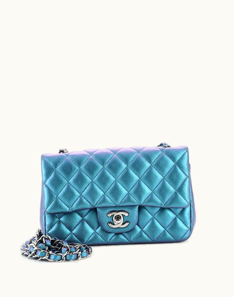 Chanel Chanel Classic Single Flap Bag Quilted Iridescent Calfskin Mini Metallic Gun Metal