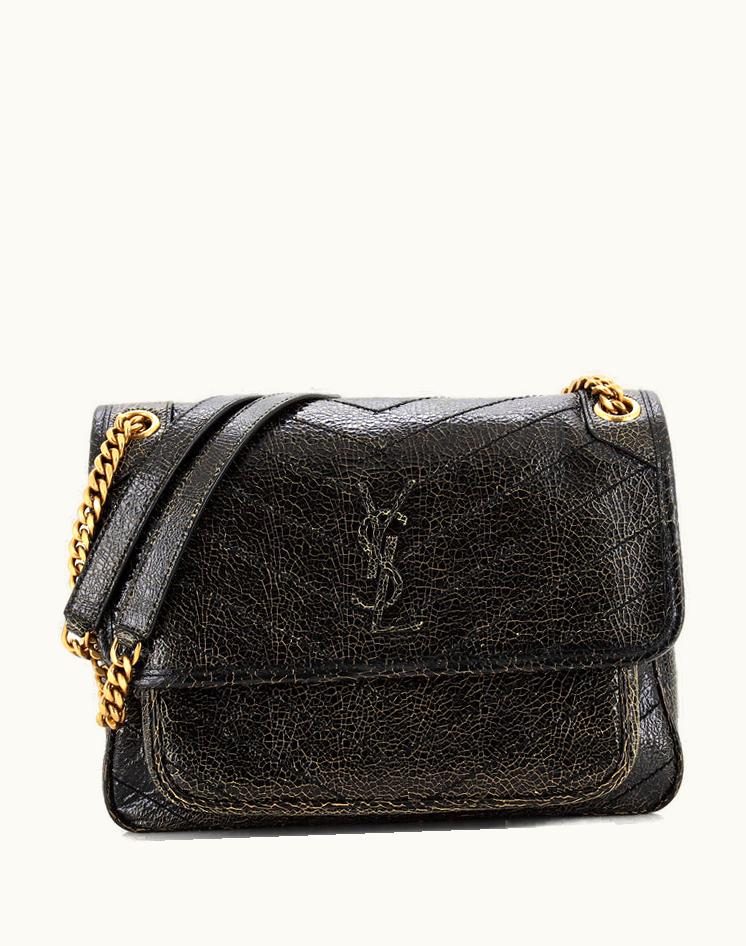 Saint Laurent Saint Laurent Niki Chain Flap Bag Matelasse Chevron Leather Medium Black Yellow