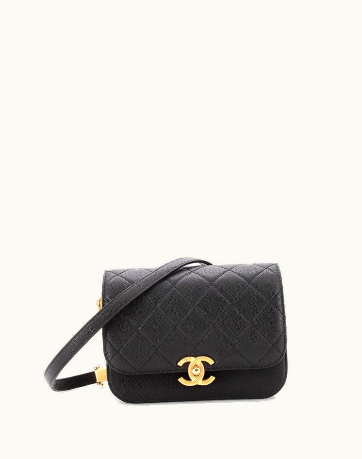 Chanel Chanel CC Round Flap Compartment Messenger Bag Quilted Caviar Mini