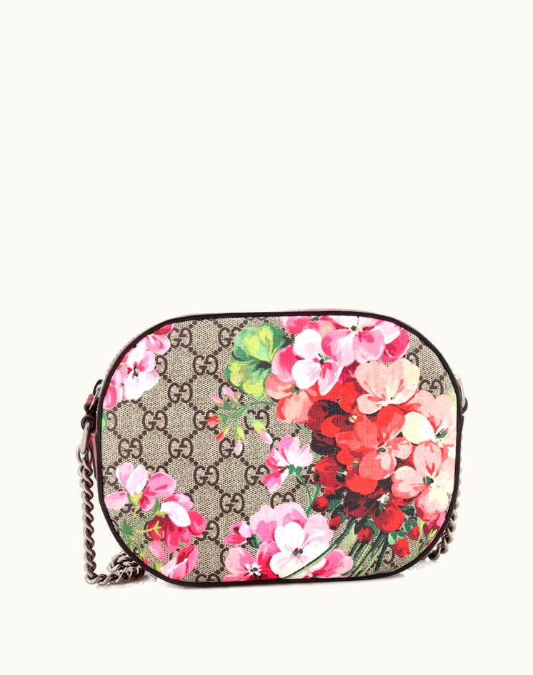 Gucci Gucci Chain Crossbody Bag Blooms Print GG Coated Canvas Mini Brown Pink Aged Silver