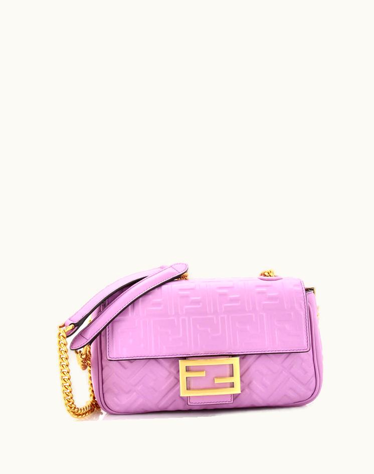 Fendi Fendi Midi Baguette Chain Bag Zucca Embossed Leather Medium Purple