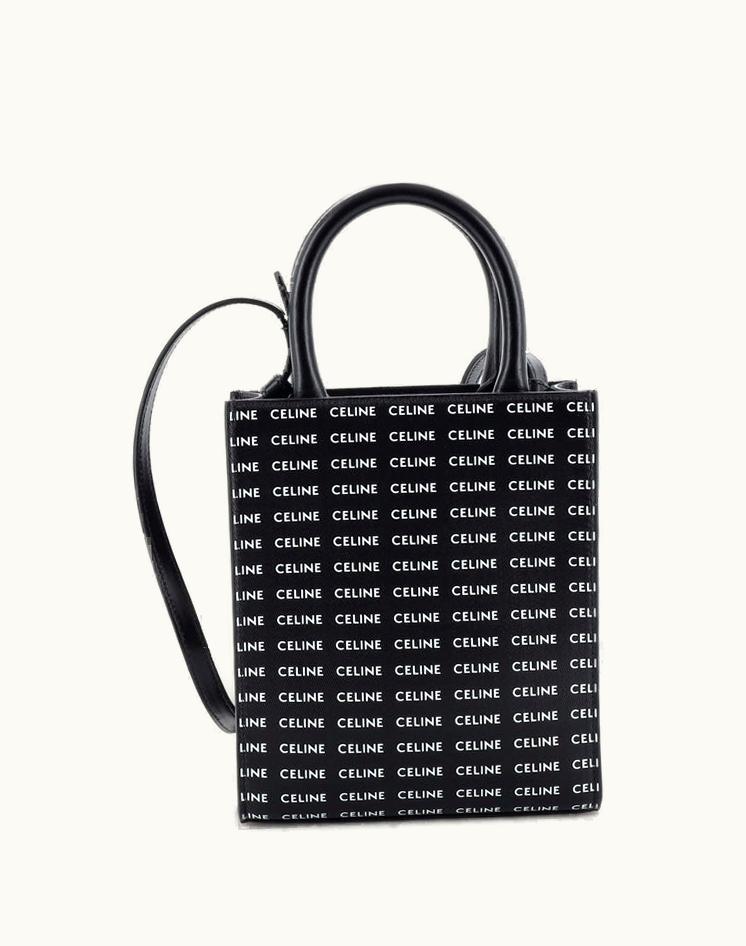 Celine Vertical Cabas Tote All Over Logo Print Leather Mini