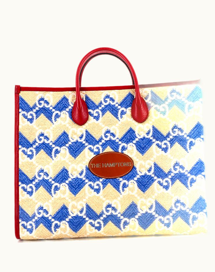 Gucci Gucci The Hamptons Convertible Open Tote Straw Effect GG Raffia Large
