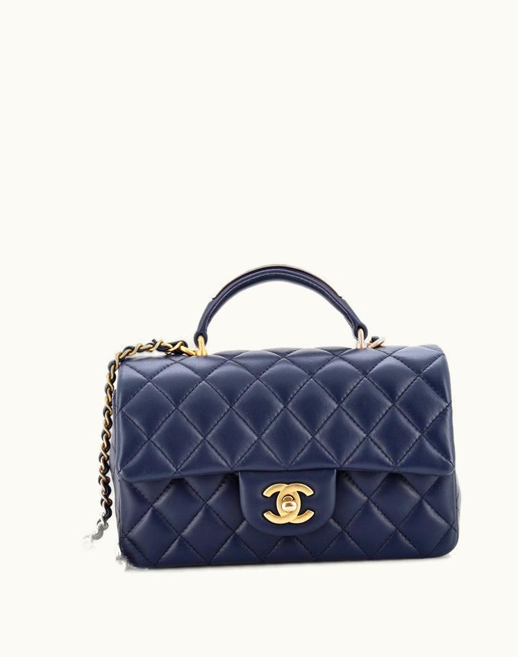 Chanel Chanel Classic Single Flap Metal Top Handle Bag Quilted Lambskin Mini