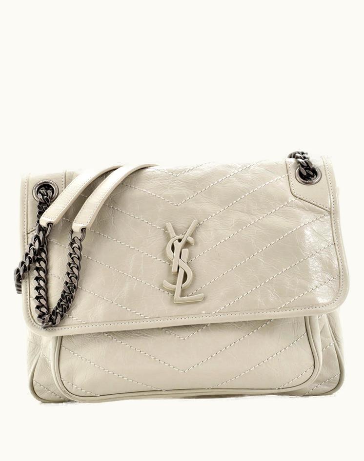 Saint Laurent Saint Laurent Niki Chain Flap Bag Matelasse Chevron Leather Medium Neutral Beige