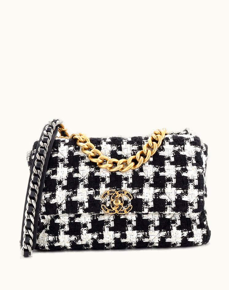 Chanel Chanel 19 Flap Bag Quilted Houndstooth Tweed And Ribbon Large