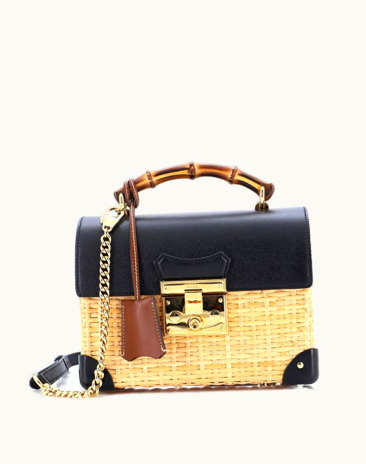 Gucci Gucci Padlock Bamboo Shoulder Bag Wicker With Leather Small