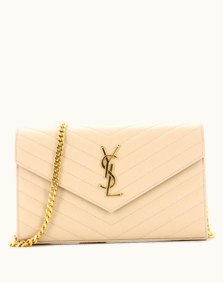 Saint Laurent Saint Laurent Classic Monogram Wallet On Chain Matelasse Chevron Leather Medium - Neutral & Black