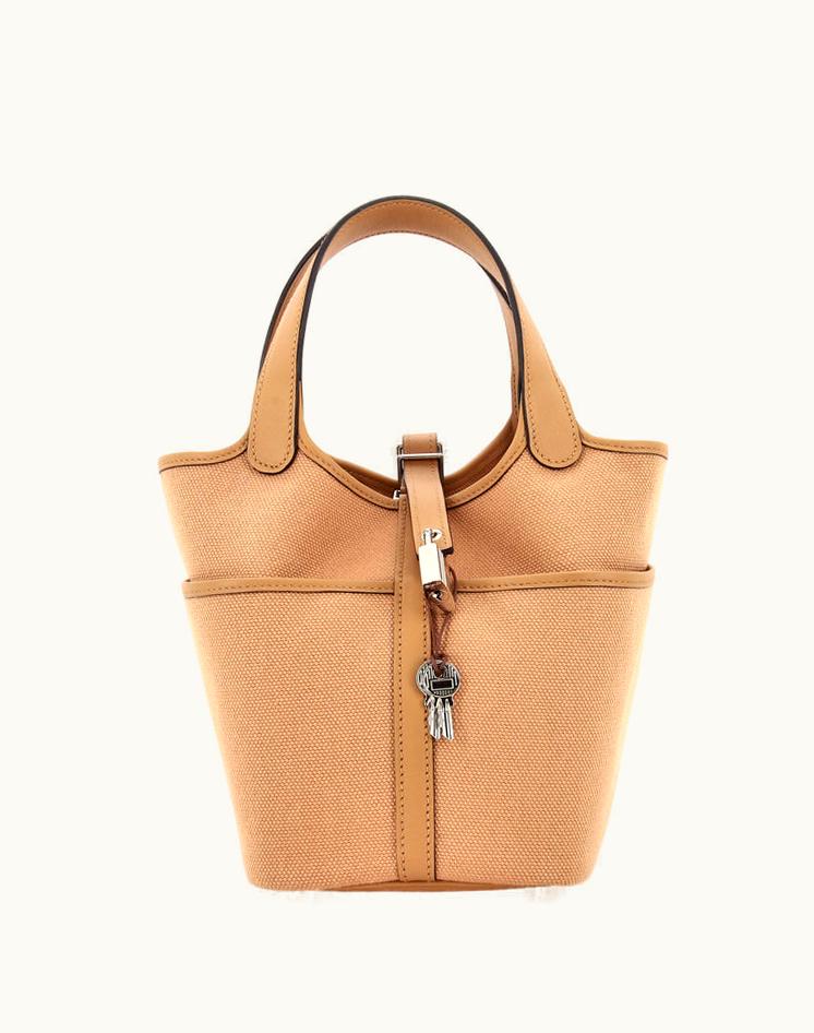 Hermès Hermès Cargo Picotin Lock Bag Canvas And Swift PM Brown Palladium