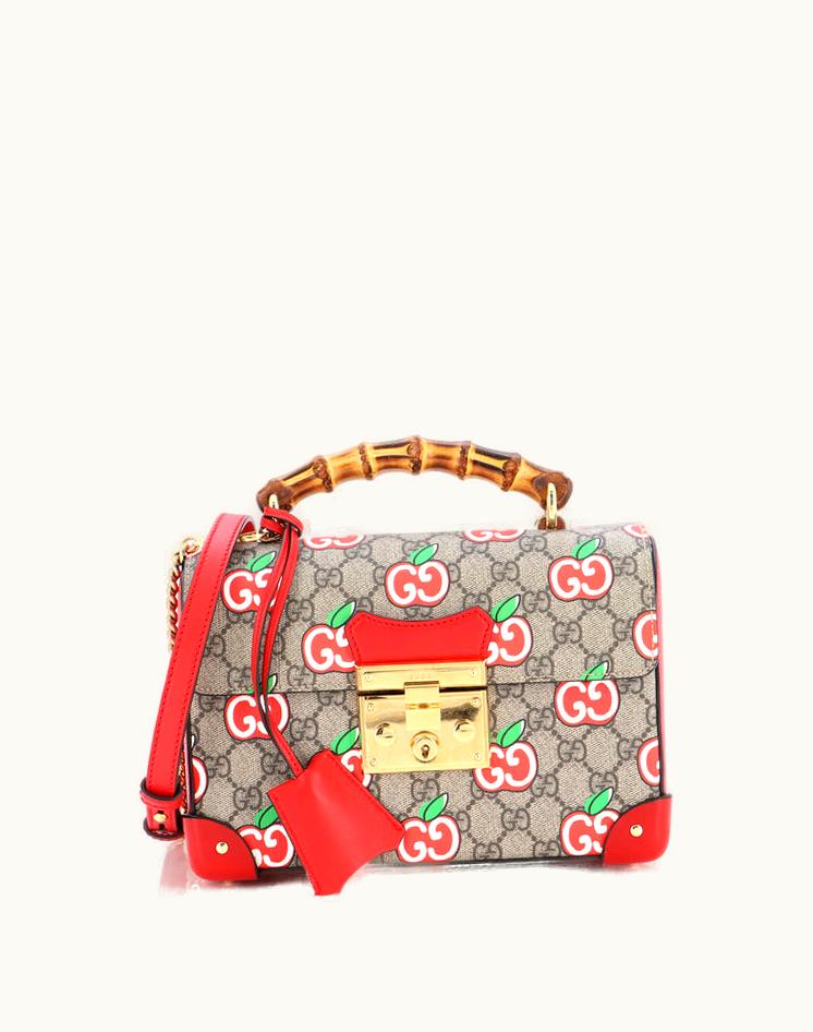 Gucci Gucci Padlock Bamboo Shoulder Bag Printed GG Coated Canvas Small Luxury Handbag Gold