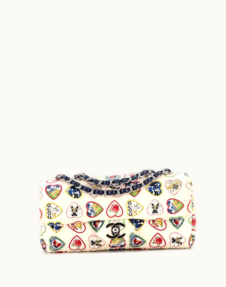 Chanel Chanel Vintage Valentine Hearts Flap Bag Printed Canvas Small