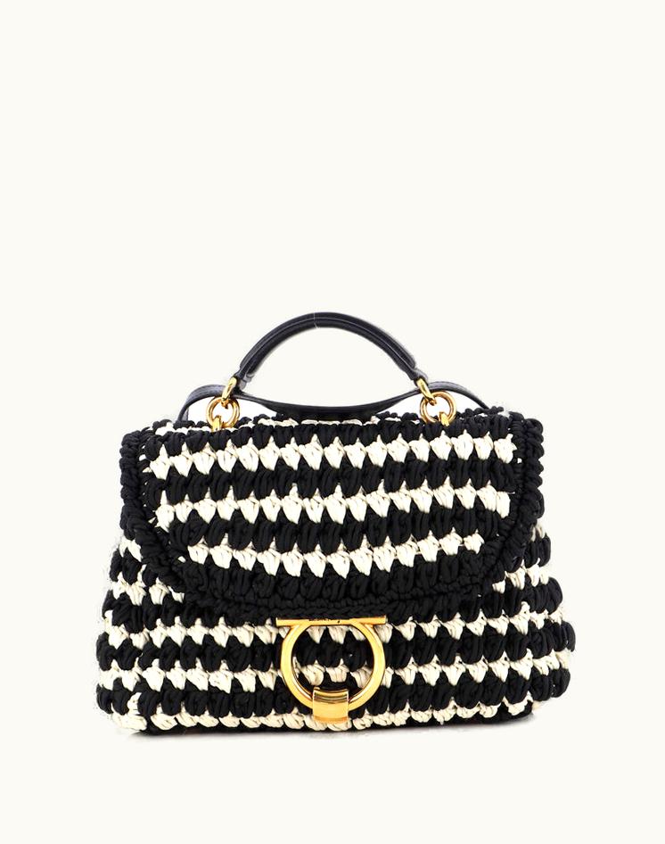 Salvatore Ferragamo Salvatore Ferragamo Margot Satchel Woven Fabric Small