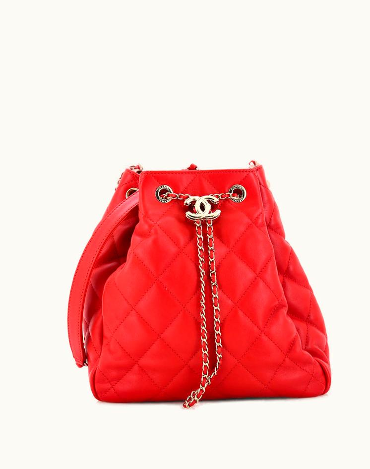 Chanel Chanel CC Drawstring Bucket Bag Quilted Lambskin Small