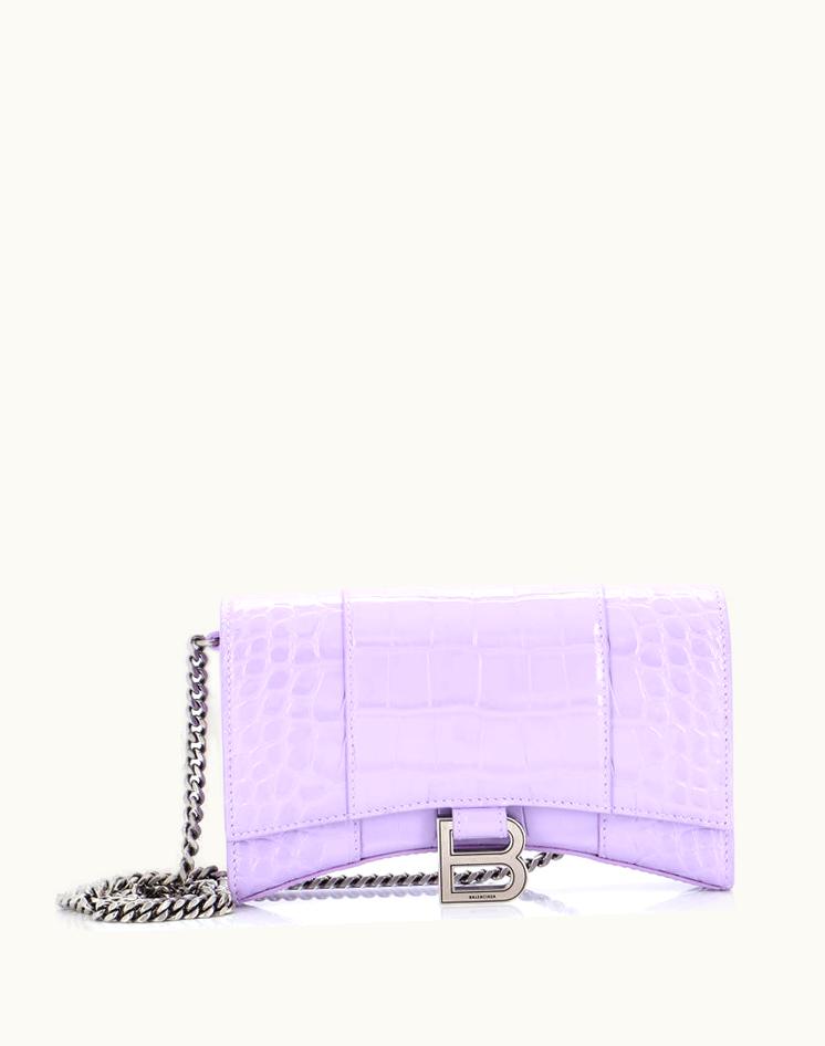 Balenciaga Balenciaga Hourglass Chain Wallet Crocodile Embossed Leather Purple