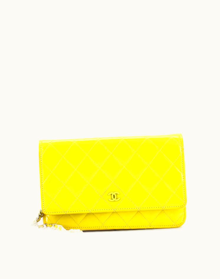 Chanel Chanel Wallet On Chain Quilted Patent Yellow