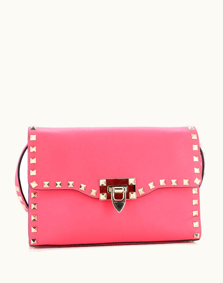 Valentino Valentino Garavani Rockstud Flip Lock Flap Bag Leather Medium Pink