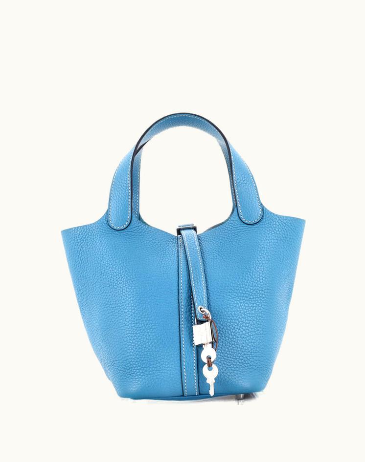 Hermès Hermès Picotin Lock Bag Clemence PM Leather Blue Palladium
