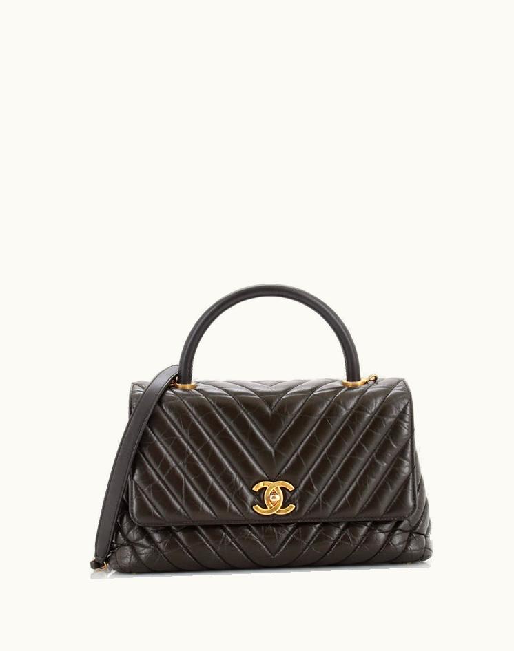 Chanel Chanel Coco Top Handle Bag Chevron Calfskin Small in Green