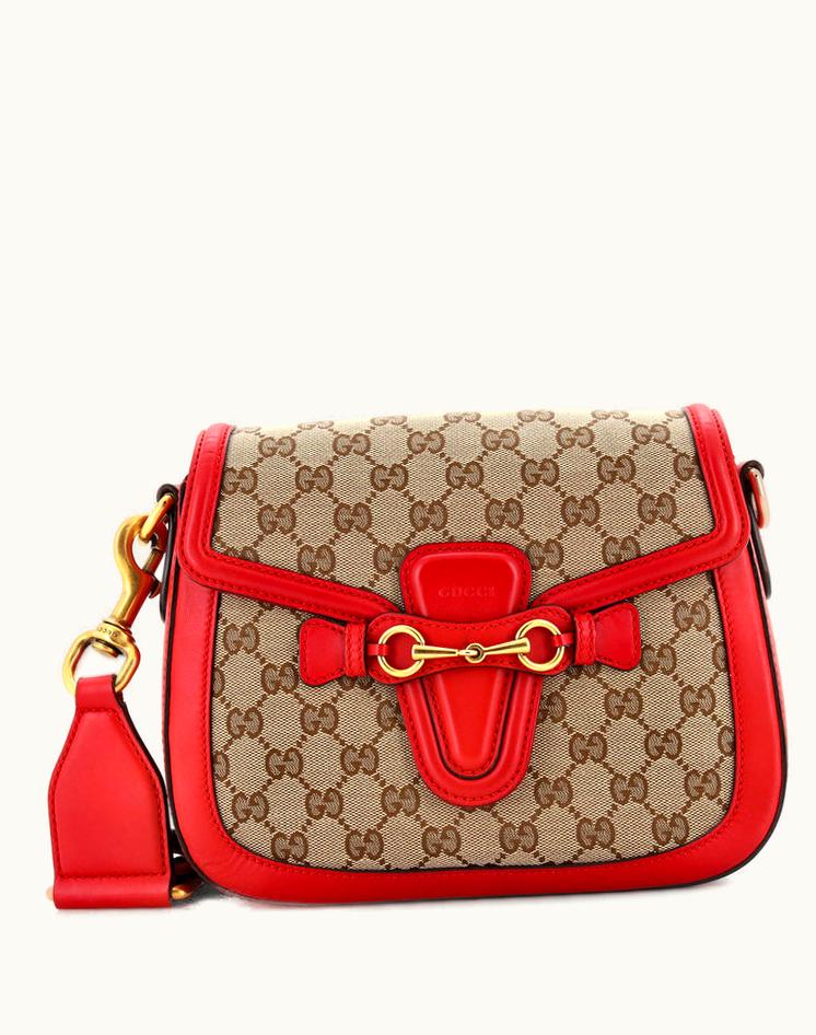 Gucci Gucci Lady Web Shoulder Bag GG Canvas Medium Red