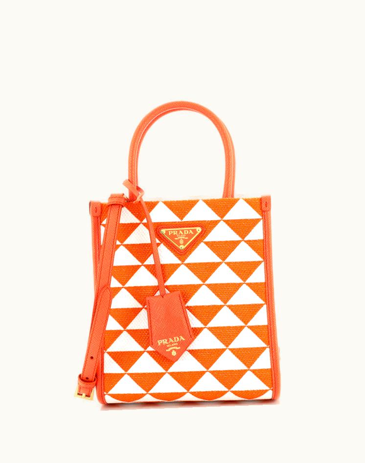 Prada Prada Symbole Shopper Tote Jacquard Mini Multicolor Orange Gold