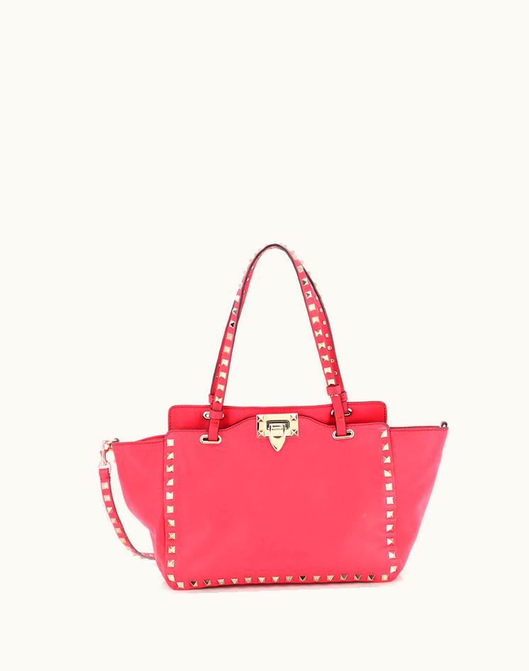 Valentino Valentino Garavani Rockstud Tote Soft Leather Small Pink Gold Tone