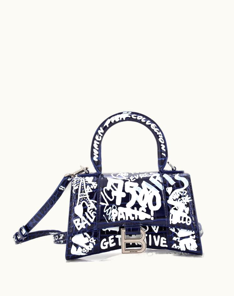 Balenciaga Balenciaga Graffiti Hourglass Top Handle Bag Crocodile Embossed Leather XS