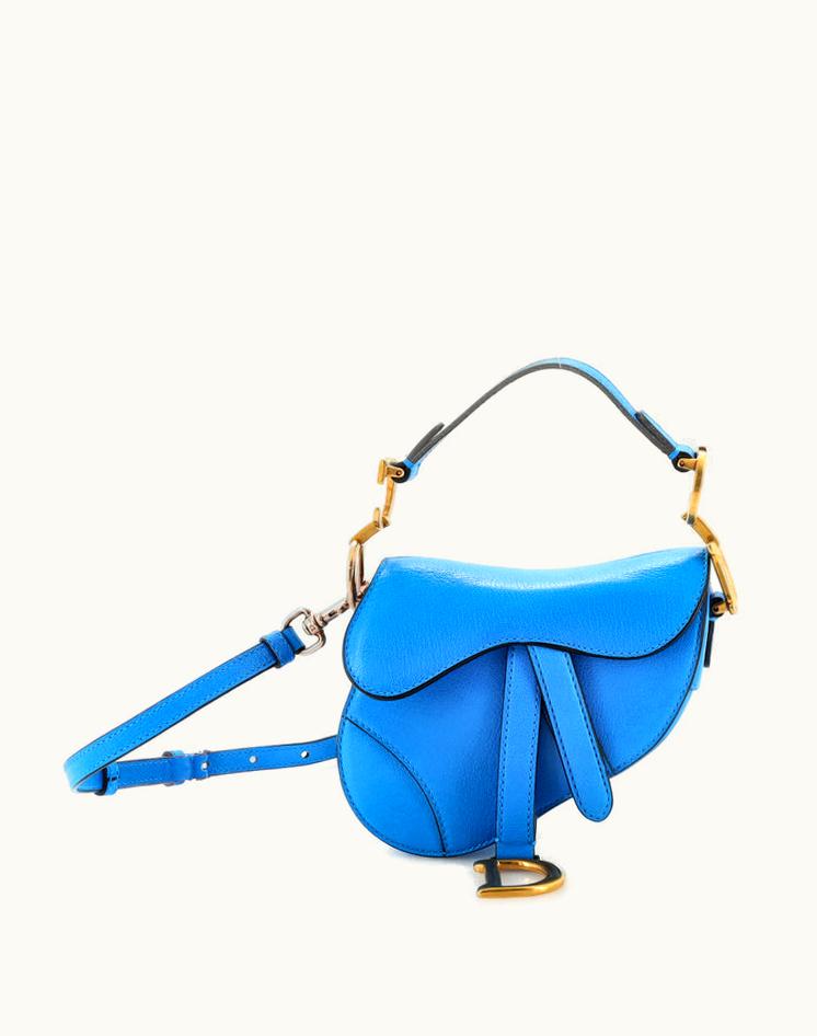 Dior Christian Dior Saddle Handbag Leather Micro Blue