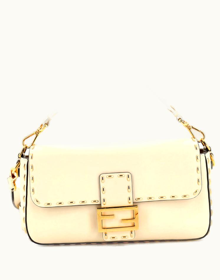 Fendi Fendi Selleria Baguette NM Medium Leather Bag Neutral Gold
