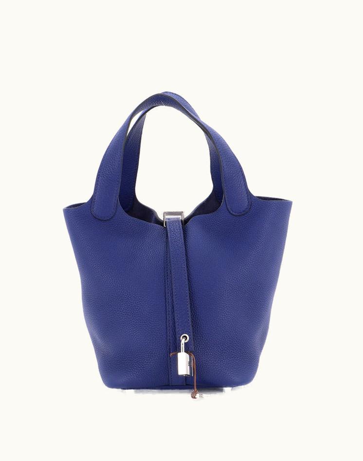 Hermès Hermès Picotin Lock Bag Maurice PM Leather Tote Blue Palladium