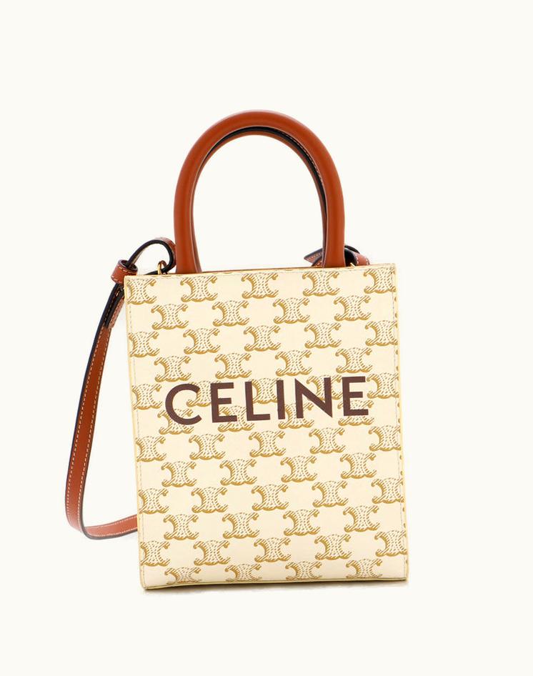 Celine Celine Vertical Cabas Tote Triomphe Coated Canvas Mini in White
