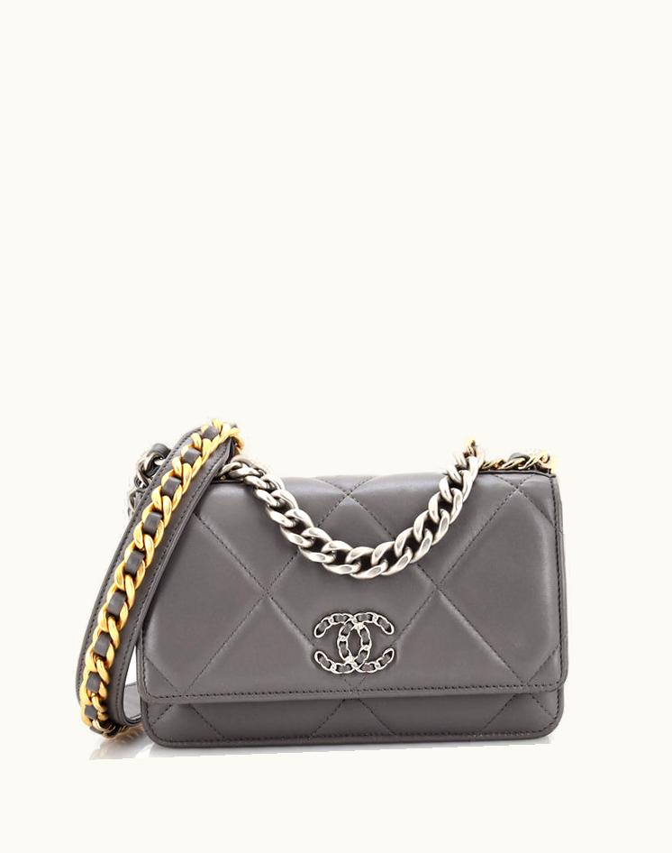 Chanel Chanel 19 Wallet On Chain Quilted Lambskin Gray Leather